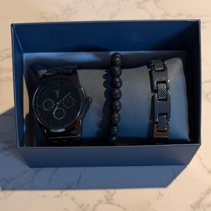 Men's All-Black Watch and Bracelet Trio